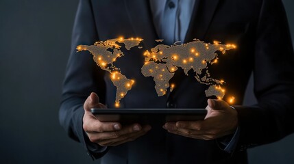 Professional managing global trade routes on digital platform