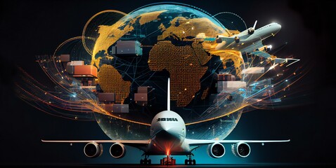 Global trade network with aircraft and shipping routes