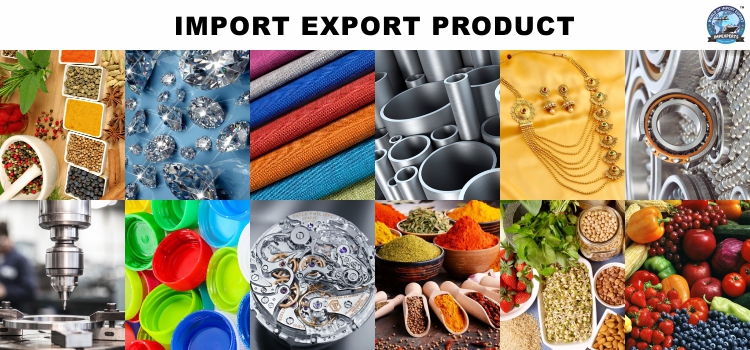Import export product categories including spices, textiles, metals, jewellery, machinery, and food products